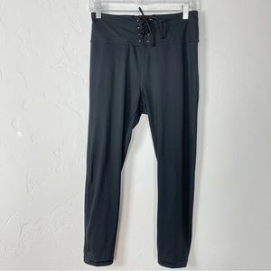 Victorias Secret Leggings On Point Flow‎ Solid Black Lace Tie Up Waist Ribbed